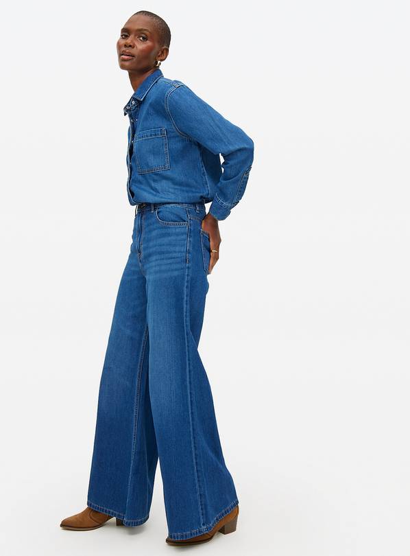 Dark Rinse Flared Palazzo Denim Jeans 22R